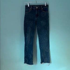 Smiley face bleach high waist straight leg jeans